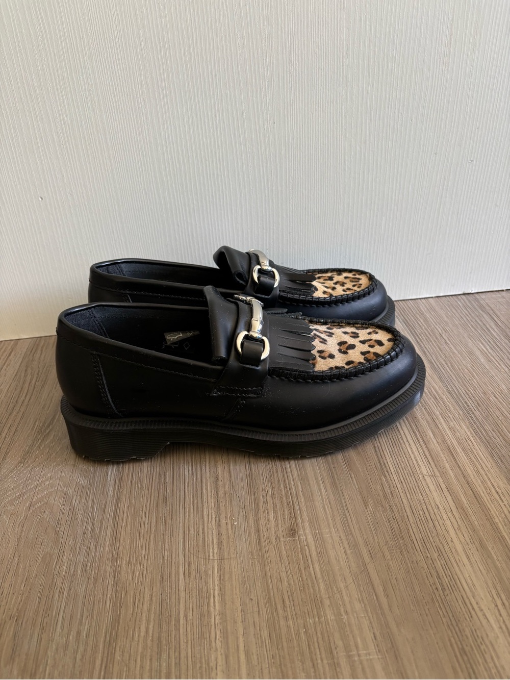 Dr. Martens Adrian Bone Snaffle Leopard Cheetah Hair-On Loafers Charm Size 7